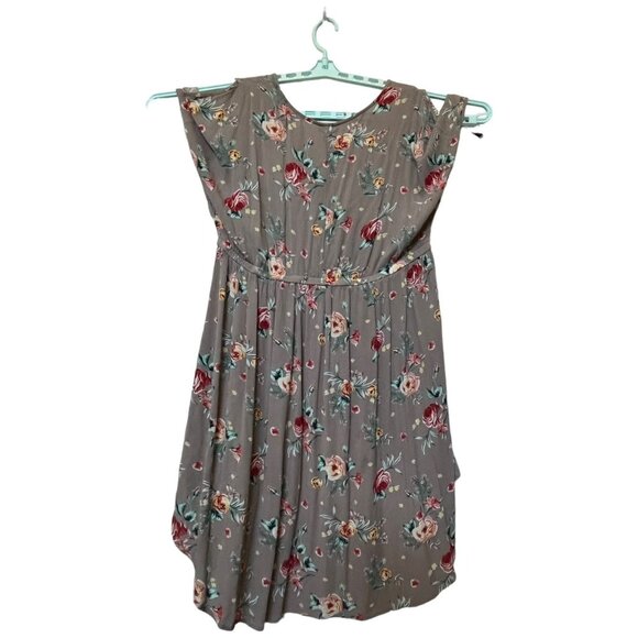 Torrid Floral High-Low Top Dress Size 1 100% Rayon Gray Red & Yellow Flowers - Picture 7 of 15